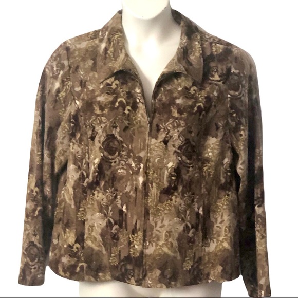 Christopher & Banks Women’s Multi colored browns long sleeve zip up front - Picture 2 of 12